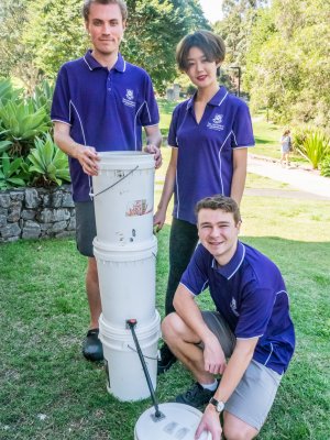 First year engineering students with their portable water treatment system First year engineering students with their portable water treatment system